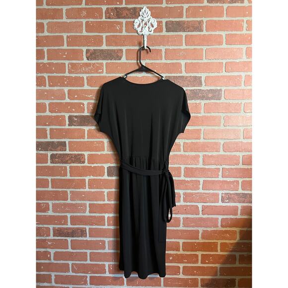 Ann Taylor | Black V-Neck Wrap Midi Dress - Picture 7 of 7